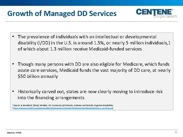 Growth of Managed DD Services • The prevalence of individuals with an intellectual or