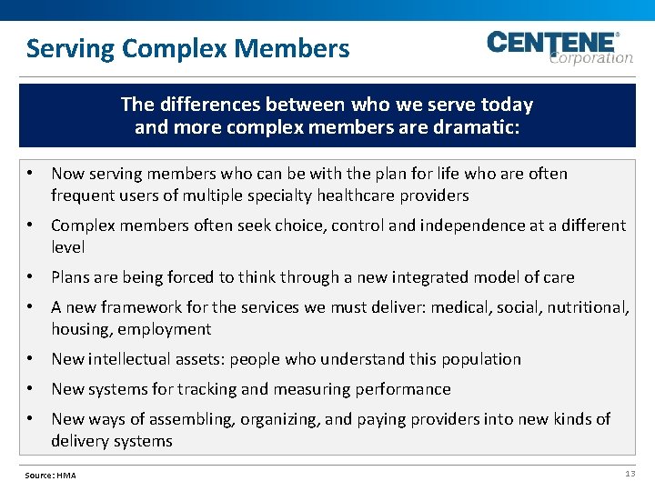 Serving Complex Members The differences between who we serve today and more complex members
