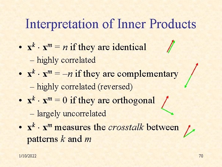 Interpretation of Inner Products • xk xm = n if they are identical –