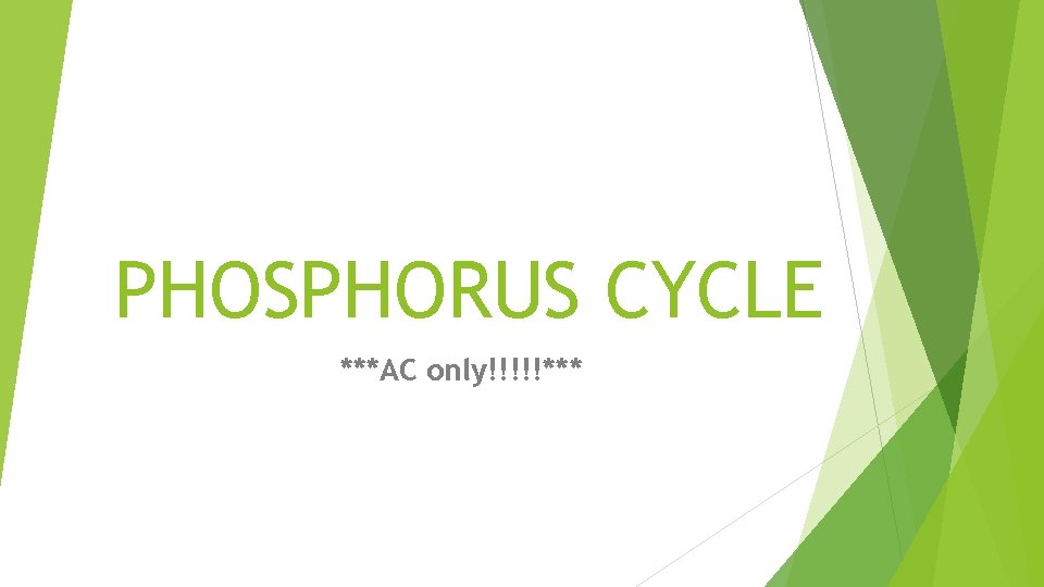 PHOSPHORUS CYCLE ***AC only!!!!!*** 