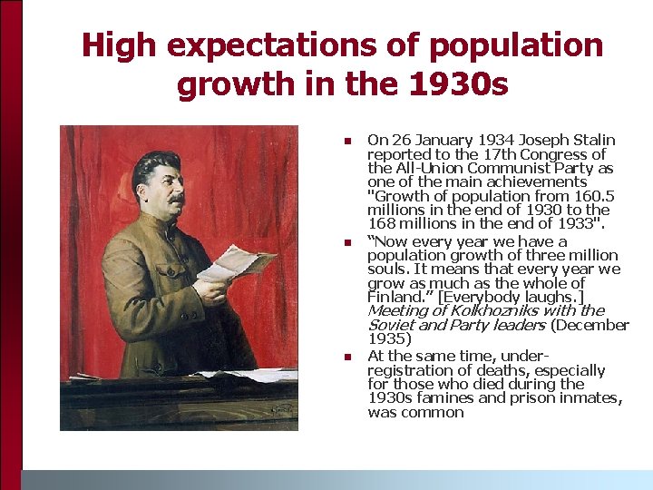 High expectations of population growth in the 1930 s n n On 26 January