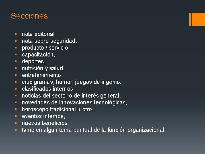 Secciones § § § § nota editorial nota sobre seguridad, producto / servicio, capacitación,