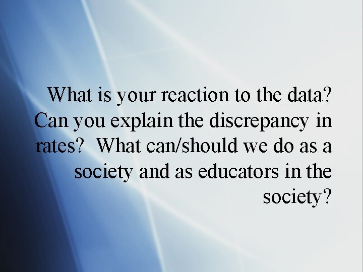 What is your reaction to the data? Can you explain the discrepancy in rates?