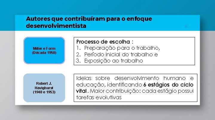 Autores que contribuíram para o enfoque desenvolvimentista 6 Miller e Form (Década 1950) Processo Autores que contribuíram para o enfoque desenvolvimentista 6 Miller e Form (Década 1950) Processo