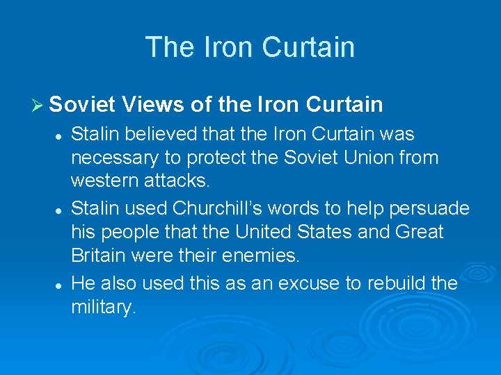 The Iron Curtain Ø Soviet l l l Views of the Iron Curtain Stalin The Iron Curtain Ø Soviet l l l Views of the Iron Curtain Stalin