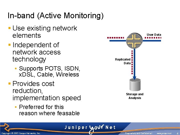 In-band (Active Monitoring) § Use existing network elements § Independent of network access technology