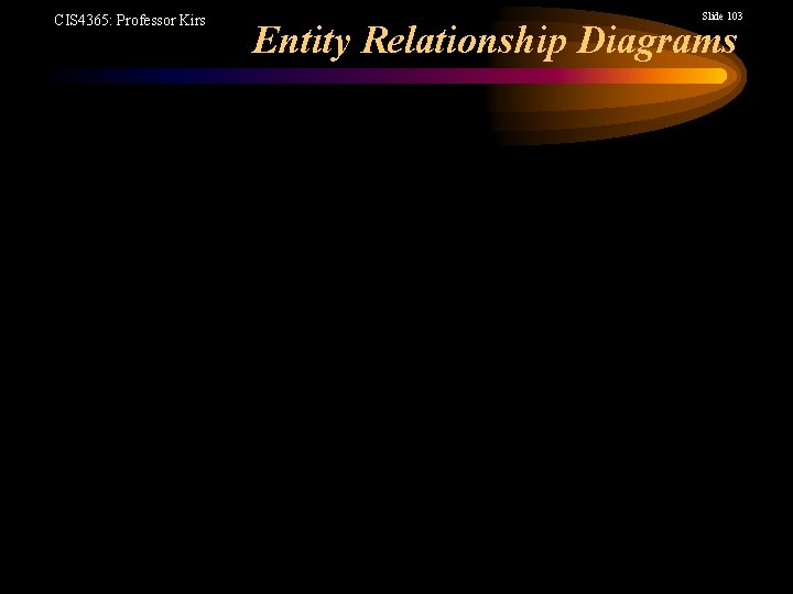 CIS 4365: Professor Kirs Slide 103 Entity Relationship Diagrams 