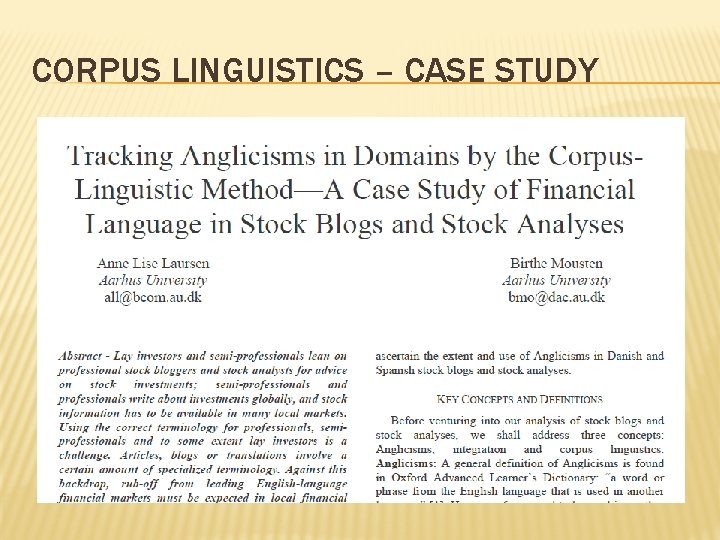 CORPUS LINGUISTICS – CASE STUDY 