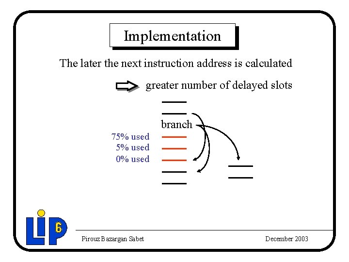 Implementation The later the next instruction address is calculated greater number of delayed slots Implementation The later the next instruction address is calculated greater number of delayed slots