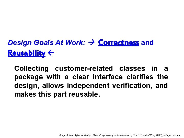 Design Goals At Work: Reusability Correctness and Collecting customer-related classes in a package with
