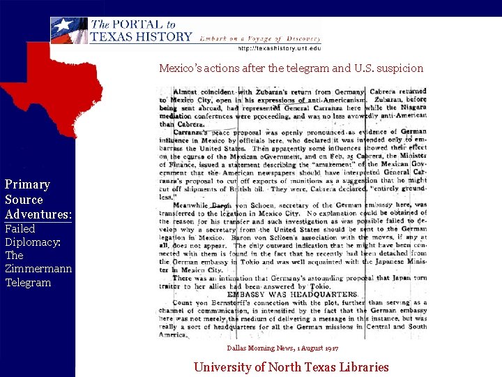 Mexico’s actions after the telegram and U. S. suspicion Primary Source Adventures: Failed Diplomacy: Mexico’s actions after the telegram and U. S. suspicion Primary Source Adventures: Failed Diplomacy: