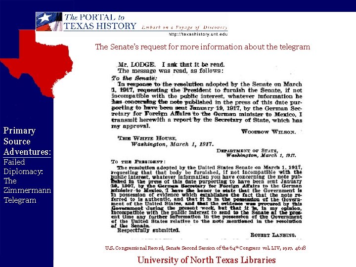 The Senate’s request for more information about the telegram Primary Source Adventures: Failed Diplomacy: The Senate’s request for more information about the telegram Primary Source Adventures: Failed Diplomacy: