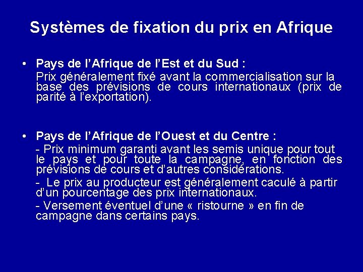 Systèmes de fixation du prix en Afrique • Pays de l’Afrique de l’Est et