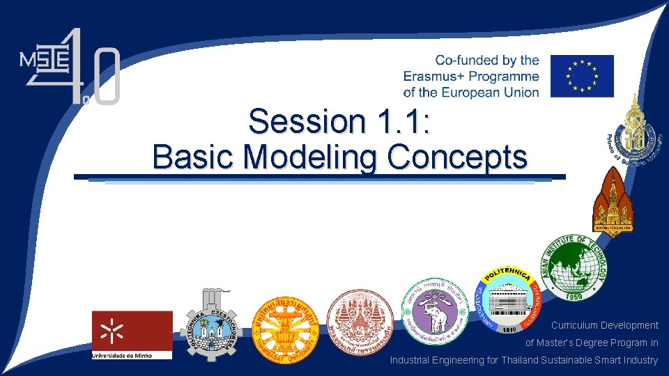 Session 1. 1: Basic Modeling Concepts Curriculum Development of Master’s Degree Program in Industrial