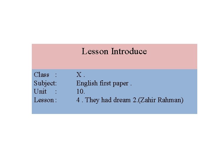 Lesson Introduce Class : Subject: Unit : Lesson : X. English first paper. 10. Lesson Introduce Class : Subject: Unit : Lesson : X. English first paper. 10.