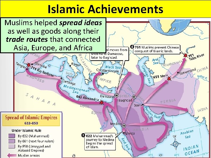 Islamic Achievements Muslims helped spread ideas as well as goods along their trade routes