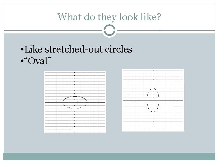 What do they look like? • Like stretched-out circles • “Oval” 