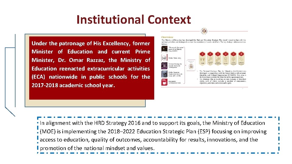 Institutional Context Under the patronage of His Excellency, former Minister of Education and current Institutional Context Under the patronage of His Excellency, former Minister of Education and current