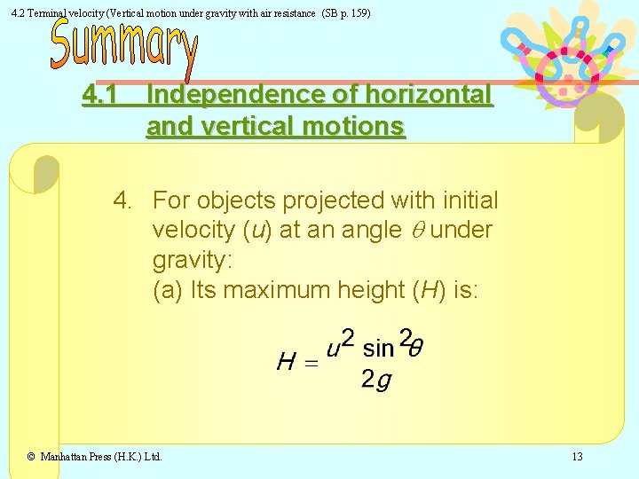 4. 2 Terminal velocity (Vertical motion under gravity with air resistance (SB p. 159)