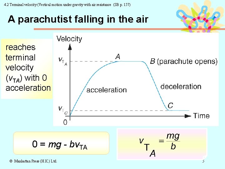 4. 2 Terminal velocity (Vertical motion under gravity with air resistance (SB p. 157)