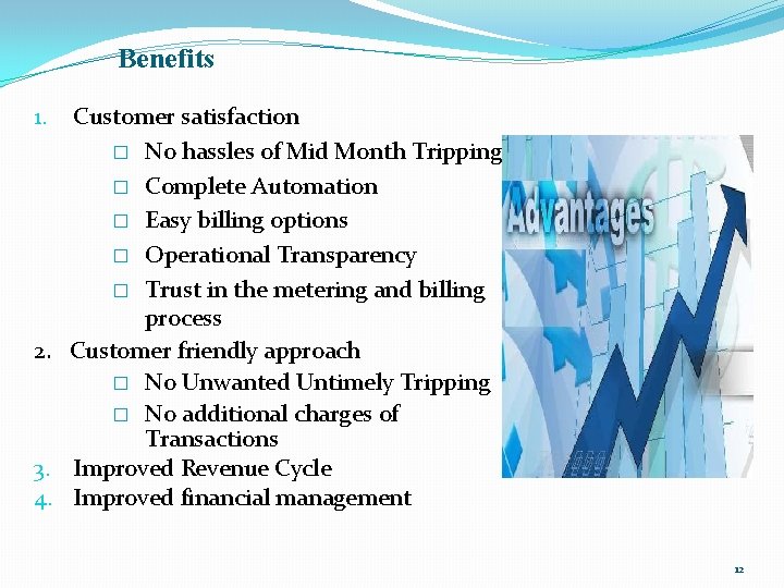 Benefits Customer satisfaction � No hassles of Mid Month Tripping � Complete Automation �