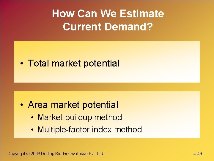 How Can We Estimate Current Demand? • Total market potential • Area market potential How Can We Estimate Current Demand? • Total market potential • Area market potential