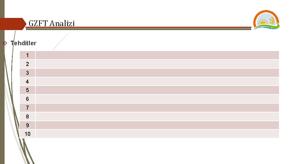 GZFT Analizi Tehditler 1 2 3 4 5 6 7 8 9 10 