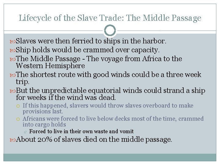 Lifecycle of the Slave Trade: The Middle Passage Slaves were then ferried to ships