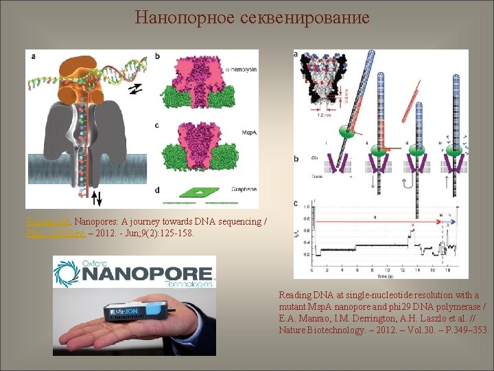 Нанопорное секвенирование Wanunu M. Nanopores: A journey towards DNA sequencing / Phys. Life Rev.