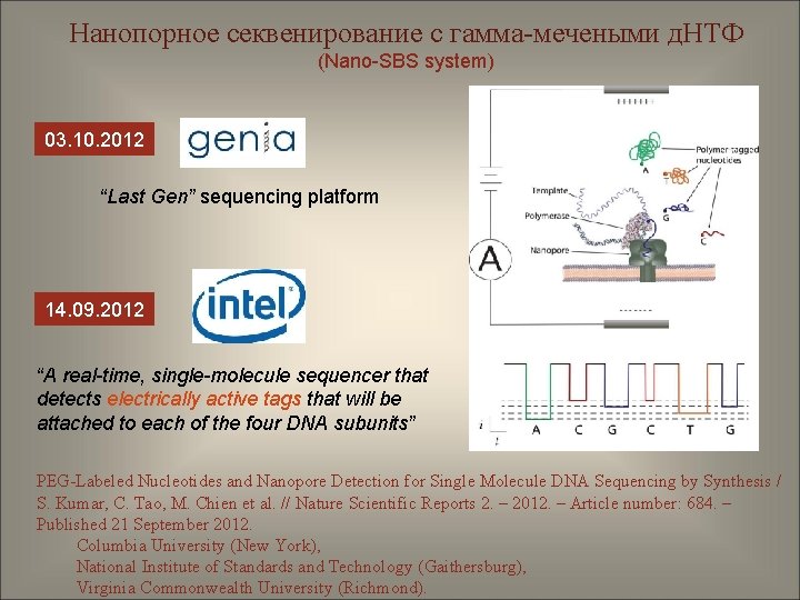 Нанопорное секвенирование с гамма-мечеными д. НТФ (Nano-SBS system) 03. 10. 2012 “Last Gen” sequencing