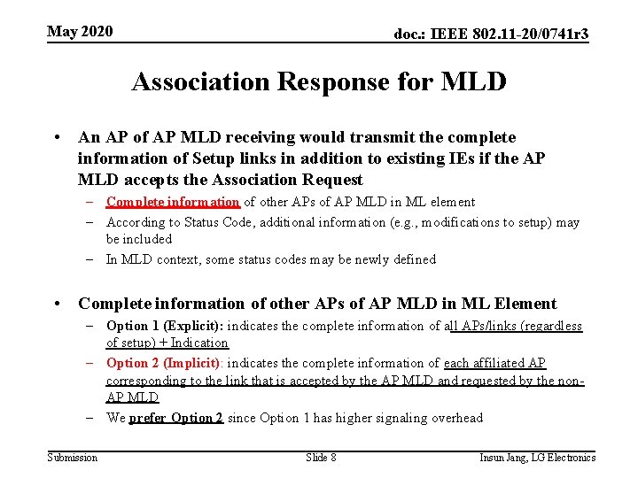 May 2020 doc. : IEEE 802. 11 -20/0741 r 3 Association Response for MLD