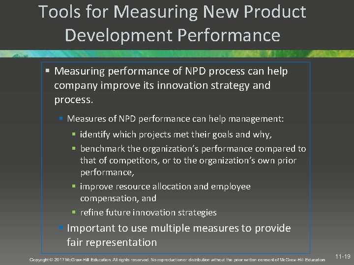 Tools for Measuring New Product Development Performance § Measuring performance of NPD process can