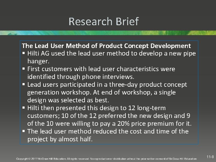 Research Brief The Lead User Method of Product Concept Development § Hilti AG used