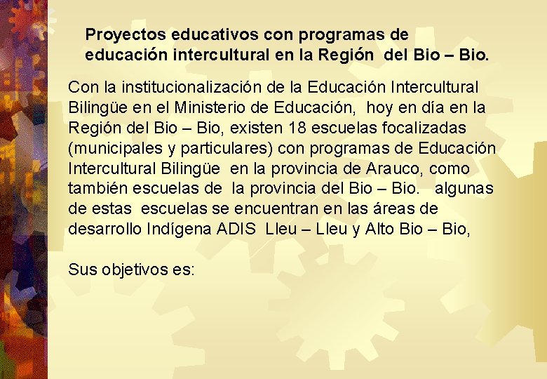 Proyectos educativos con programas de educación intercultural en la Región del Bio – Bio.