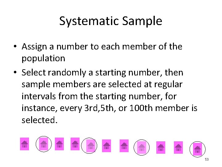 Systematic Sample • Assign a number to each member of the population • Select