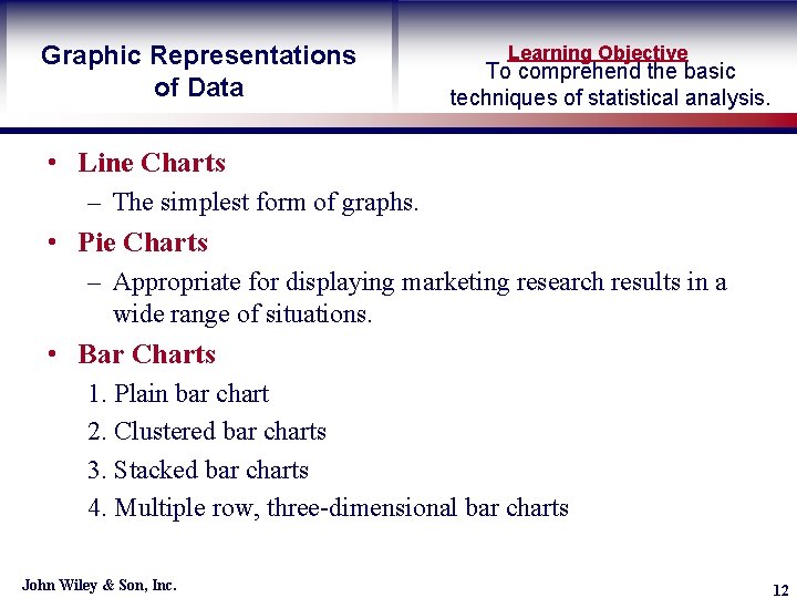 Graphic Representations of Data Learning Objective To comprehend the basic techniques of statistical analysis.