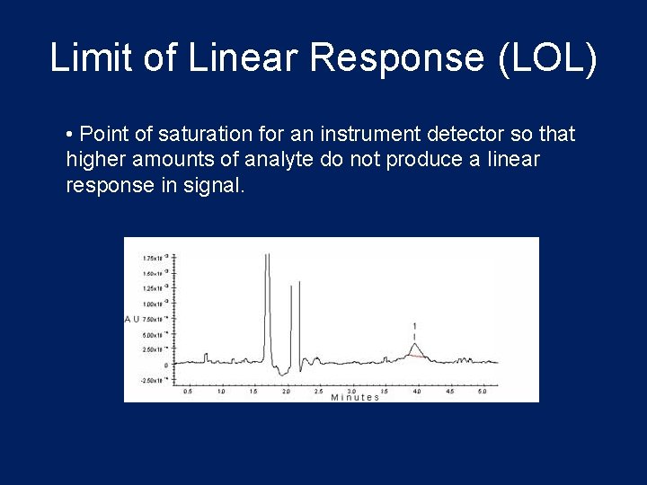 Limit of Linear Response (LOL) • Point of saturation for an instrument detector so Limit of Linear Response (LOL) • Point of saturation for an instrument detector so