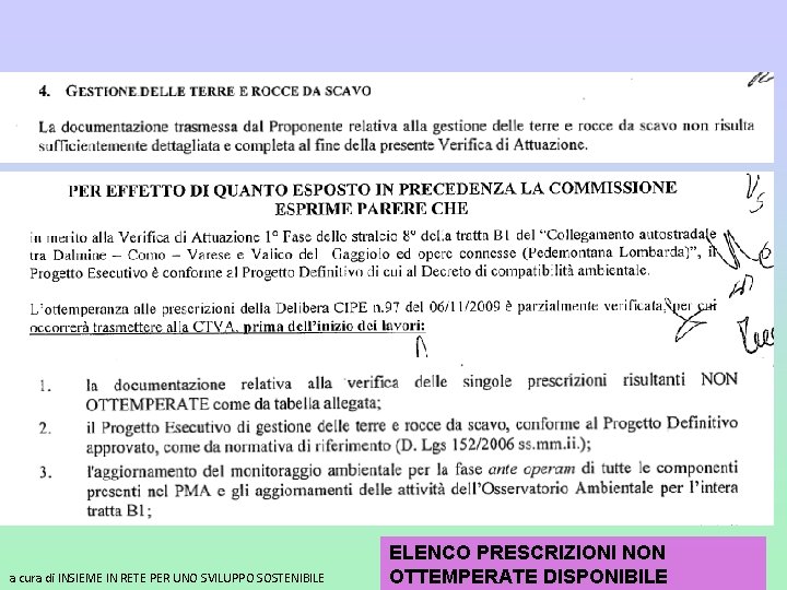 a cura di INSIEME IN RETE PER UNO SVILUPPO SOSTENIBILE ELENCO PRESCRIZIONI NON OTTEMPERATE