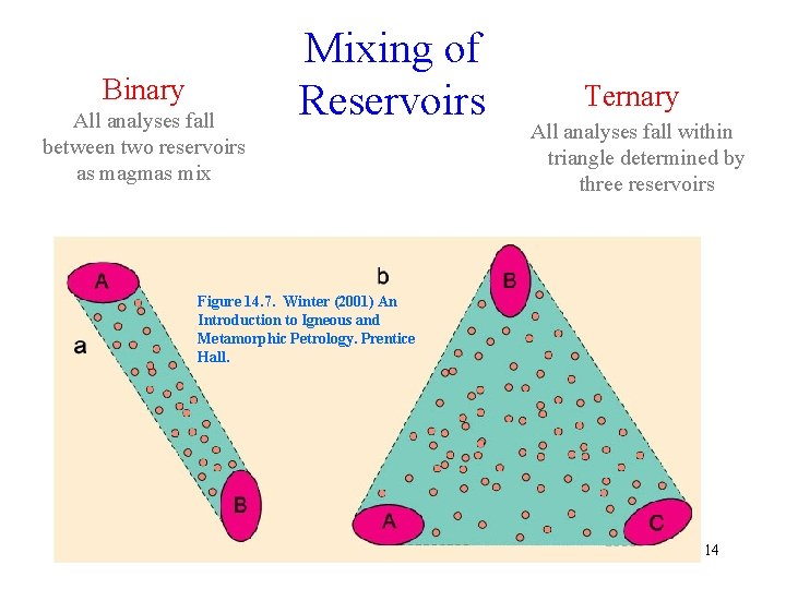 Binary All analyses fall between two reservoirs as magmas mix Mixing of Reservoirs Ternary