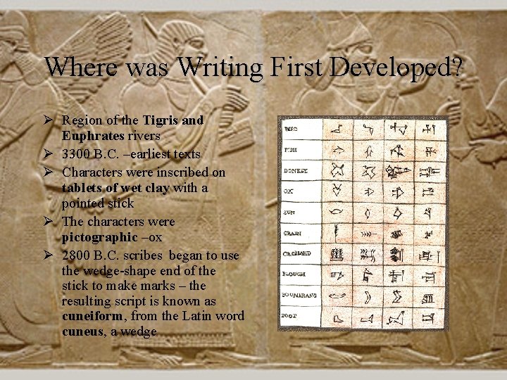 Where was Writing First Developed? Ø Region of the Tigris and Euphrates rivers Ø