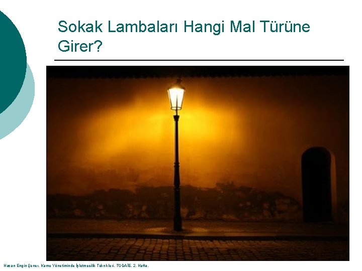 Sokak Lambaları Hangi Mal Türüne Girer? Hasan Engin Şener, Kamu Yönetiminde İşletmecilik Teknikleri, TODAİE,