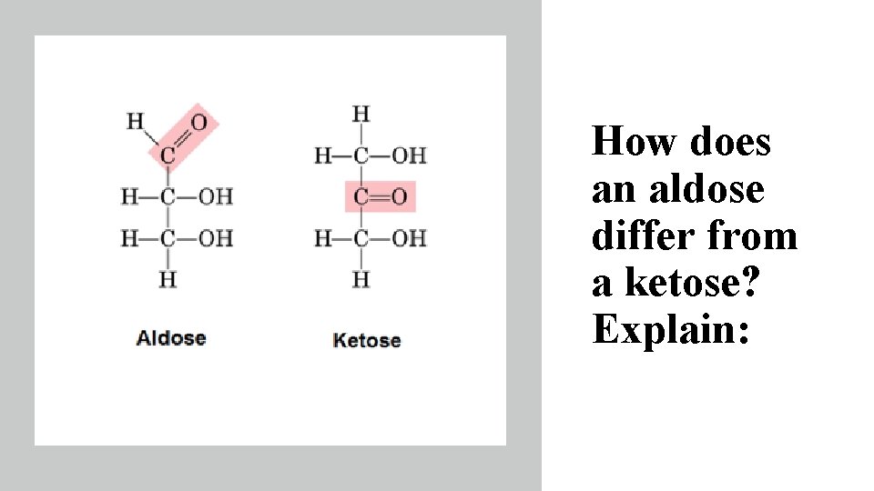 How does an aldose differ from a ketose? Explain: 