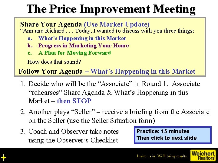 The Price Improvement Meeting Share Your Agenda (Use Market Update) “Ann and Richard. .