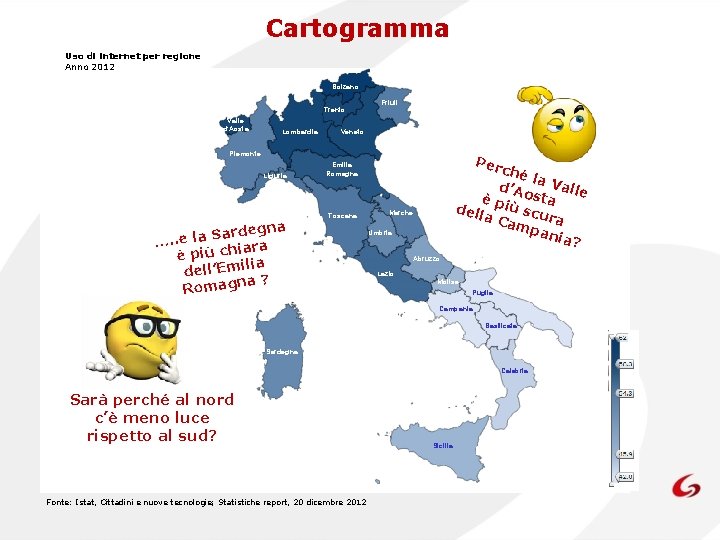 Cartogramma Uso di internet per regione Anno 2012 Bolzano Trento Valle d’Aosta Lombardia Friuli