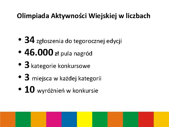 Olimpiada Aktywności Wiejskiej w liczbach • 34 zgłoszenia do tegorocznej edycji • 46. 000