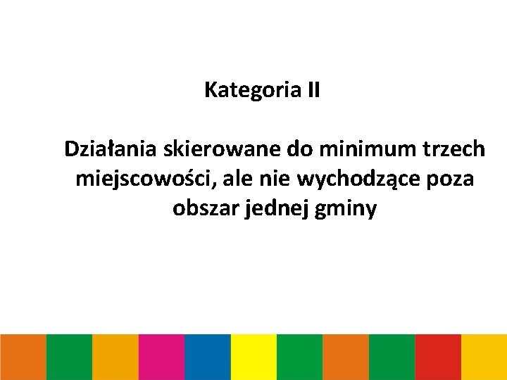 Kategoria II Działania skierowane do minimum trzech miejscowości, ale nie wychodzące poza obszar jednej