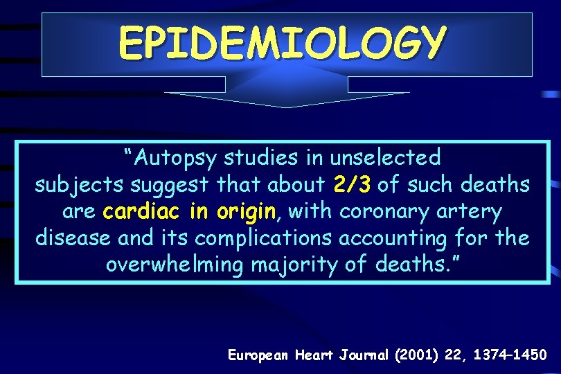 EPIDEMIOLOGY “Autopsy studies in unselected subjects suggest that about 2/3 of such deaths are