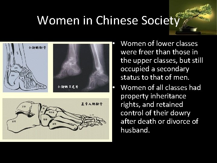 Women in Chinese Society • Women of lower classes were freer than those in