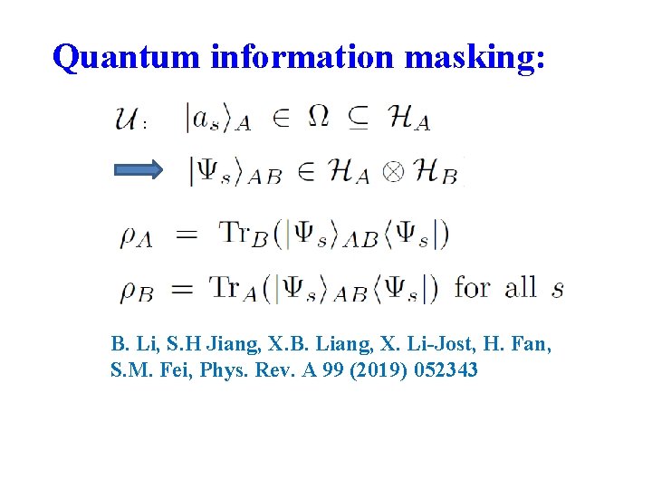 Quantum information masking: : B. Li, S. H Jiang, X. B. Liang, X. Li-Jost,