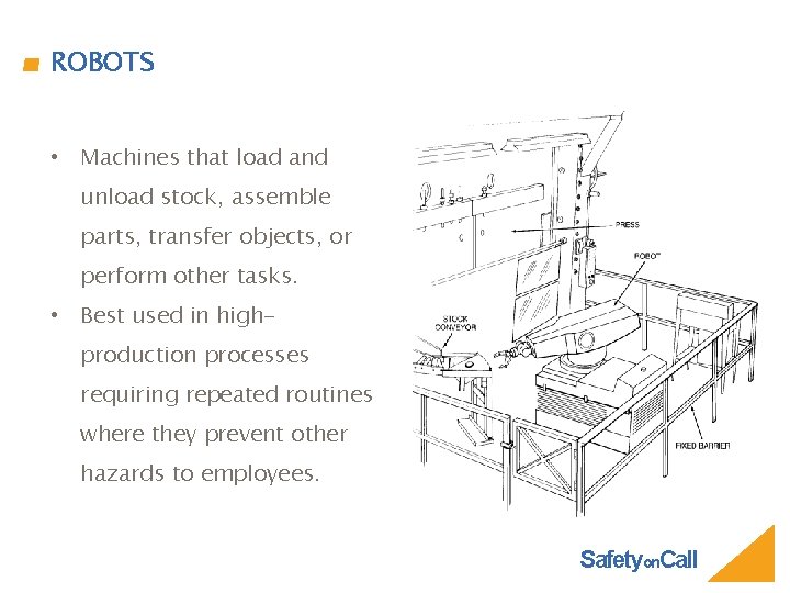 ROBOTS • Machines that load and unload stock, assemble parts, transfer objects, or perform